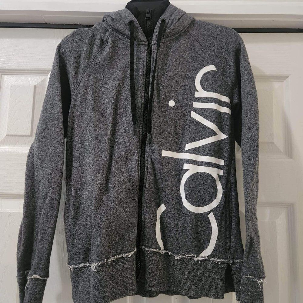 Calvin Klein Women's Gray Full Zip Long Sleeve Hoodie Sweatshirt Size Sm…